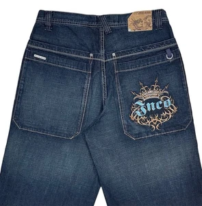 Vintage 90s Y2K JNCO Crown Embroidered Baggy Wide Leg Skater Jeans Mens 34x32 - Picture 1 of 8