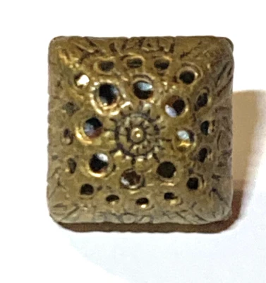 VTG Metal 2 Piece Button Square Brass Diminutive Floral Openwork Shank 3/8" - Image 1 of 4