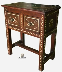 Wooden Bone Inlay 2 Drawer Night Stand Bedside Table - Picture 1 of 3