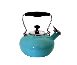 Chantal Whistling Teapot Tea Kettle Pot Belly Shape Aqua Turquoise Enamel 1.8 Qt - Picture 1 of 5