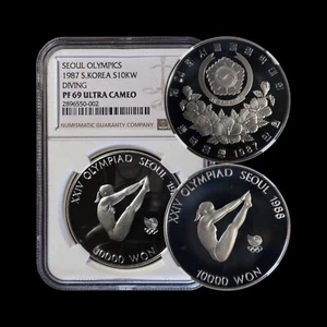 KOREA. 1987, 10000 Won, Silver - NGC PF69 - Seoul Olympics, Diving, ROK - Picture 1 of 5