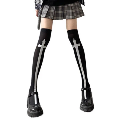 Halloween Skull Bat Thigh Highs Socks Spider Web Ladies Gothic Dress Accessories - Image 1 of 4