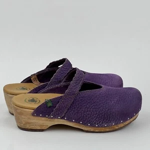 El Naturalista Lggdrasil Wood Clogs Mules Purple Leather EUR 37 US 6.5 - Picture 1 of 15
