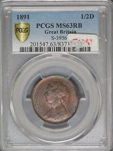 Great Britain 1891 1/2 Penny K-754 PCGS MS63 RB - Picture 1 of 2