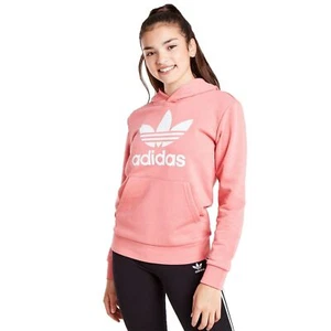 Adidas Originals Children Hoody Girl Logo Sweatshirt Hoodie Coral Pink - Picture 1 of 4