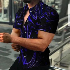 Button Down Shirts Men Purple Blue Fashion Short Sleeve Casual Party Dress Silky - Picture 1 of 1