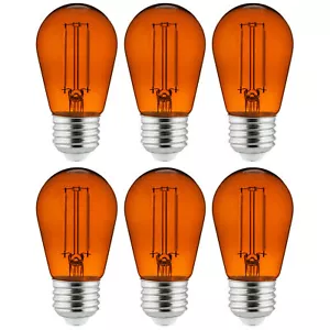 6PK S14 LED Transparent Orange Light Bulb, Edison Look, 2W, 120V, Dimmable - Picture 1 of 2