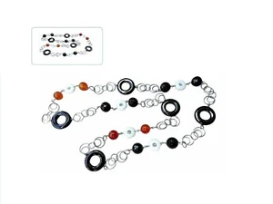 Necklace of Multi Stone NATURAL in 925 Silver Long Women Agata and Black Onyx - Picture 1 of 4