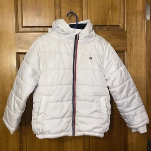 TOMMY HILFIGER White Girls Size 5 Puffer Hooded Winter Coat - Picture 1 of 9