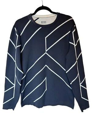 Suéter Hugo Boss Para Hombre Negro Blanco Rone Mezcla Algodón Rayas Logo Talla M Foto 1 de 4