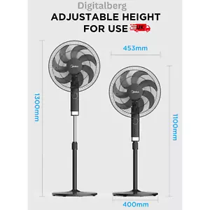 Midea 50W Pedestal Fan 7 Blades 3 Speeds Timer Quiet Oscillation Adjustable UK - Picture 1 of 12