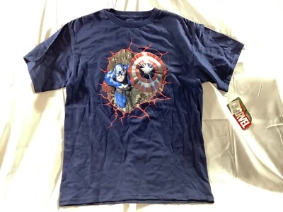 Marvel Captain America shirt Boys XL Navy Blue short sleeve Breakthrough  NEW - Image 1 of 4