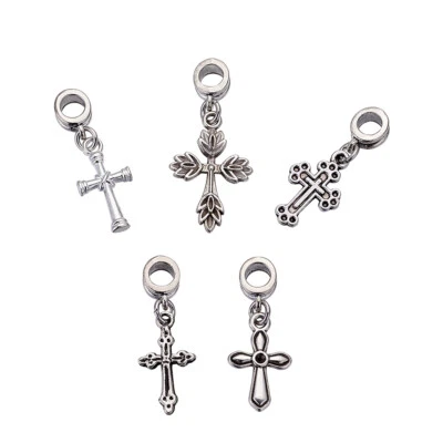 50 piezas Colgantes cruzados Aleación Cuentas europeas Agujero Grande Plata Antigua Estilos Mezclados Foto 1 de 4