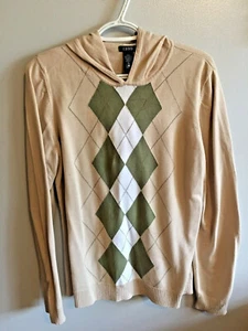 Izod Women’s Sweater Hooded Argyle Oatmeal 100% Cotton Size XL *read carefully* - Picture 1 of 6