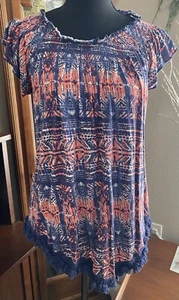 Design History Women Pink Blue Short Sleeve Pullover Top Size XL - Picture 1 of 9