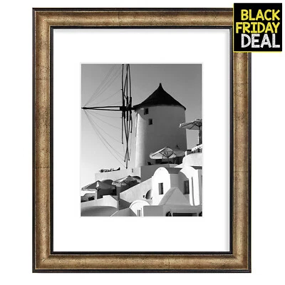 11x14 Picture Frame Dark Gold for 8x10, 11x11 for 8x8 Photo White Mat Real Glass - Image 1 of 4