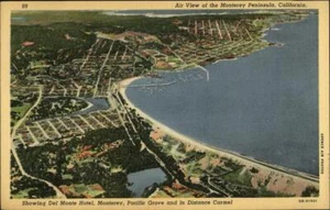 Luftaufnahme der Monterey Peninsula, CA Teich Kalifornien Leinen Postkarte Vintage - Bild 1 von 2