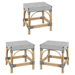 Home Square 18" Rattan Rectangular Dining Stool in White & Black - Set of 3 - Picture 1 of 7