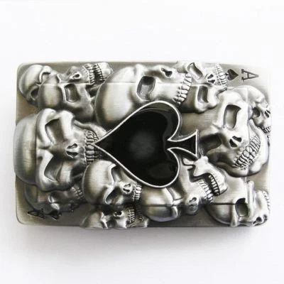 Ace of Spades w/ Skulls Poker Card Metal Belt Buckle - Image 1 of 2