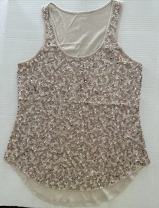 Express ivory beige copper sequins XS tank top ladies cotton Y2K - Picture 1 of 10