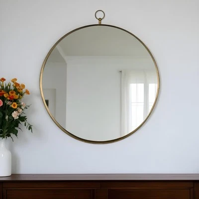 34" Gold Round Iron Framed Accent Mirror - Image 1 of 4