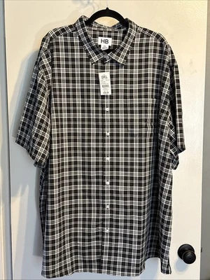 NWT DXL Big Tall HB Harbor Bay Work Shirt 3XL Black White Plaid Button Up - Image 1 of 4