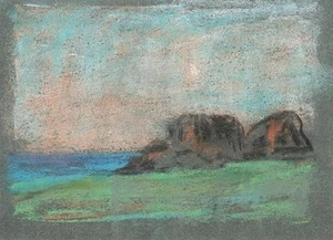 COASTLINE IMPRESSIONIST Pastel Drawing MARCUS ADAMS c1950 - Picture 1 of 1