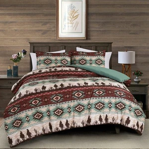 Chezmoi Collection Audun 2-Piece Southwestern Cowboys Aztec Comforter Set - M... - Picture 1 of 8
