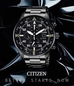 Popular Men's Aviator Chronograph Black Dial Eco-drive Watch New - Bild 1 von 6