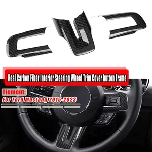 Per Ford Mustang 2015-2023 Fibra di Carbonio Nero Copertura Interno Volante - Foto 1 di 12