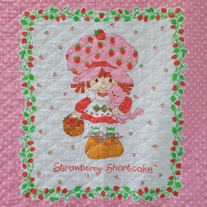 VTG 80s Strawberry Shortcake Baby Quilt Throw Crib Blanket Pink Polka Dot - Picture 1 of 5