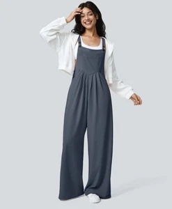NWT NEW Halara Blue Adjustable Button Straps Pockets Romper Jumpsuit PANTS L - Picture 1 of 10