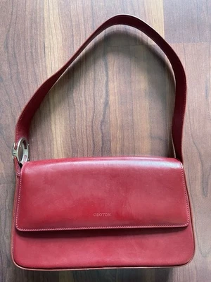 Bolso Cartera de Hombro Orotón Cuero Rojo De Colección con Herrajes Dorados Foto 1 de 4