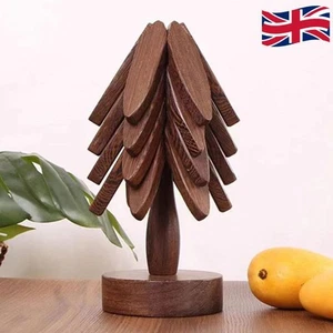 Tree Shape Wooden Trivets Coaster Heat Insulated Pad Pot Holders (Walnut Color) - Picture 1 of 9