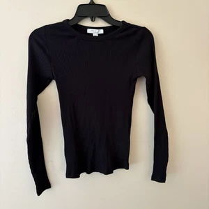 Ann Taylor Weekend Ribbed Long Sleeve Top – XXSP – Black - Picture 1 of 4
