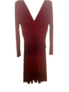 Karen Kane Red Faux Wrap XL Dress V Neck Knee Length Cascade wine - Picture 1 of 3