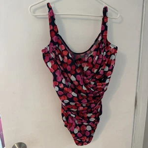 Miraclesuit 8 One Piece Swimsuit Underwire Black Pink Red Dots - Picture 1 of 6
