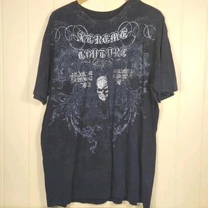 Xtreme Couture By Affliction Men's Black T Shirt 2 XL Skull Front & Back Graphic - Picture 1 of 7