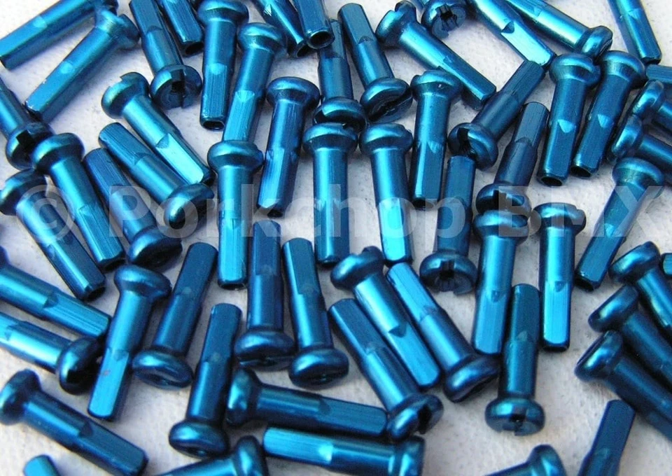 Pezones de radios de bicicleta de aleación 7075 16 mm 14G (2,0 mm) 75 ct AZUL Foto 1 de 1