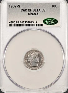 1907 S BARBER DIME CAC XF DETALLES - Imagen 1 de 2