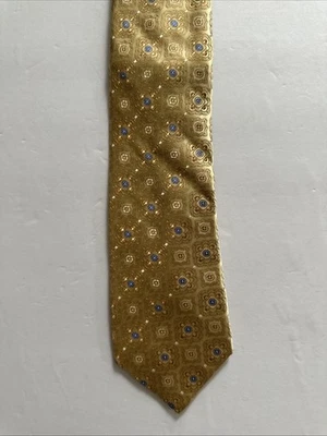 Men's Neck Tie Nordstrom Gold and Blue Geometric Pattern 100 Silk Made In USA Foto 1 de 4