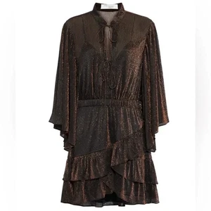 IRO Reblea Rüschen Lurex Mini Metallic Kupfer Kleid, Gr. 36 / US4 - Bild 1 von 14