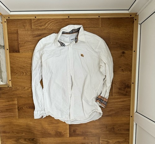 Burberry London Camicia Abito Uomo M Nova Check Manica Lunga Infradito Polsini Nero