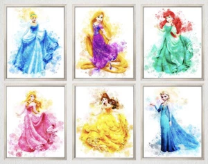 Disney Princess Set Of 6 Prints Pictures Wall Art Poster A4 Girls Bedroom Decor - Picture 1 of 1