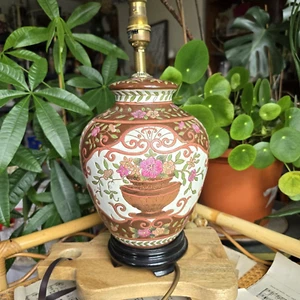 Lámpara de mesa vintage de cerámica de jengibre con base de madera Cottagecore casa señorial floral - Imagen 1 de 12