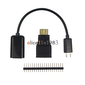 3 in 1 Raspberry Pi Zero Kit Mini HDMI auf HDMI Adapter + Micro USB + GPIO Header - Bild 1 von 9
