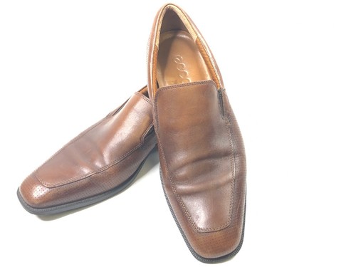 Mocassino da uomo Ecco in pelle marrone taglia US 11 Eur 45 Shock Point scarpa da passeggio slip on