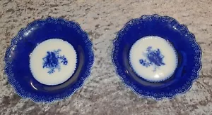 2 Antique W. H. Grindley Flow Blue Bowls Blue Rose Pattern Circa 1891 - Picture 1 of 9