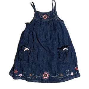 Vintage Girls Blue Jean Embroidered Flower Dress 4T - Bild 1 von 11