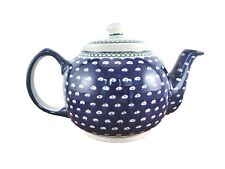 Polish Pottery Polka Dot 5.5" Tall Teapot Hand Painted Tea Pot Blue A 4